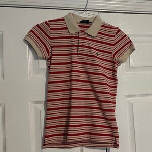 Ralph Lauren Red and Cream Striped Polo Shirt